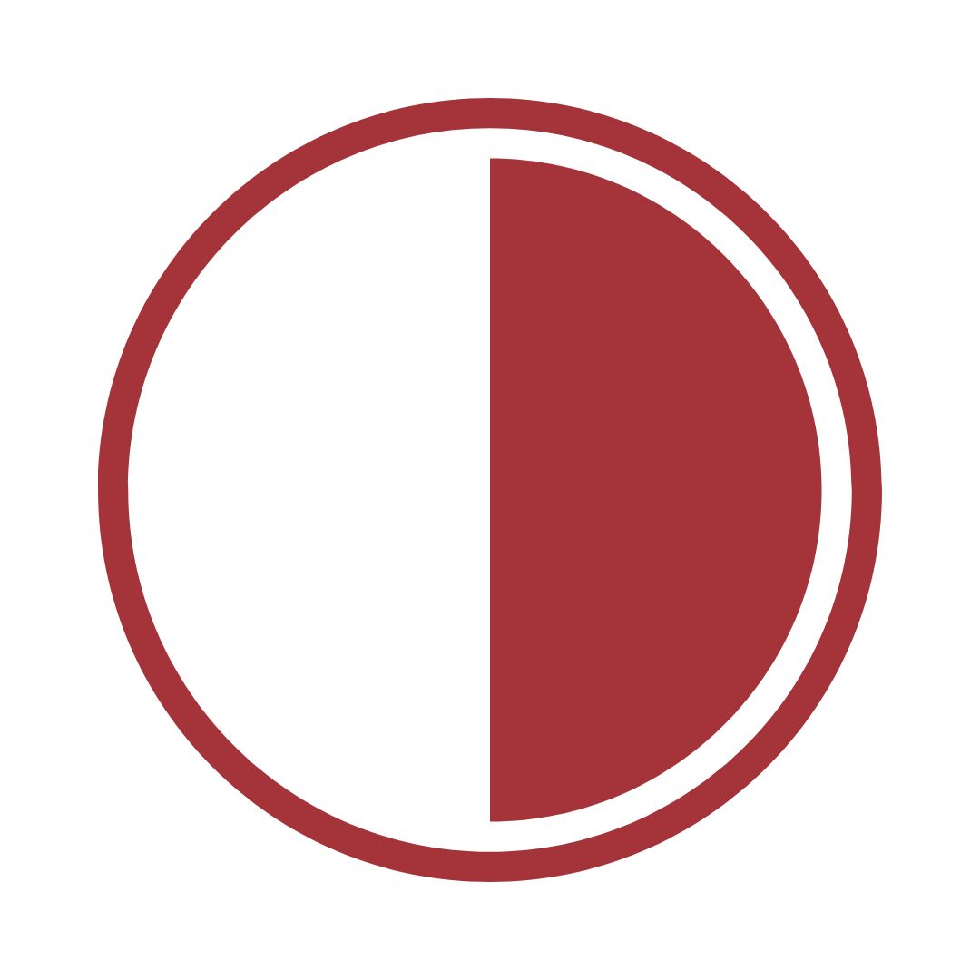 A bold red circle divided exactly in half by a vertical line: the left semicircle is pure white, the right semicircle is solid deep red, creating maximum contrast between light and dark.