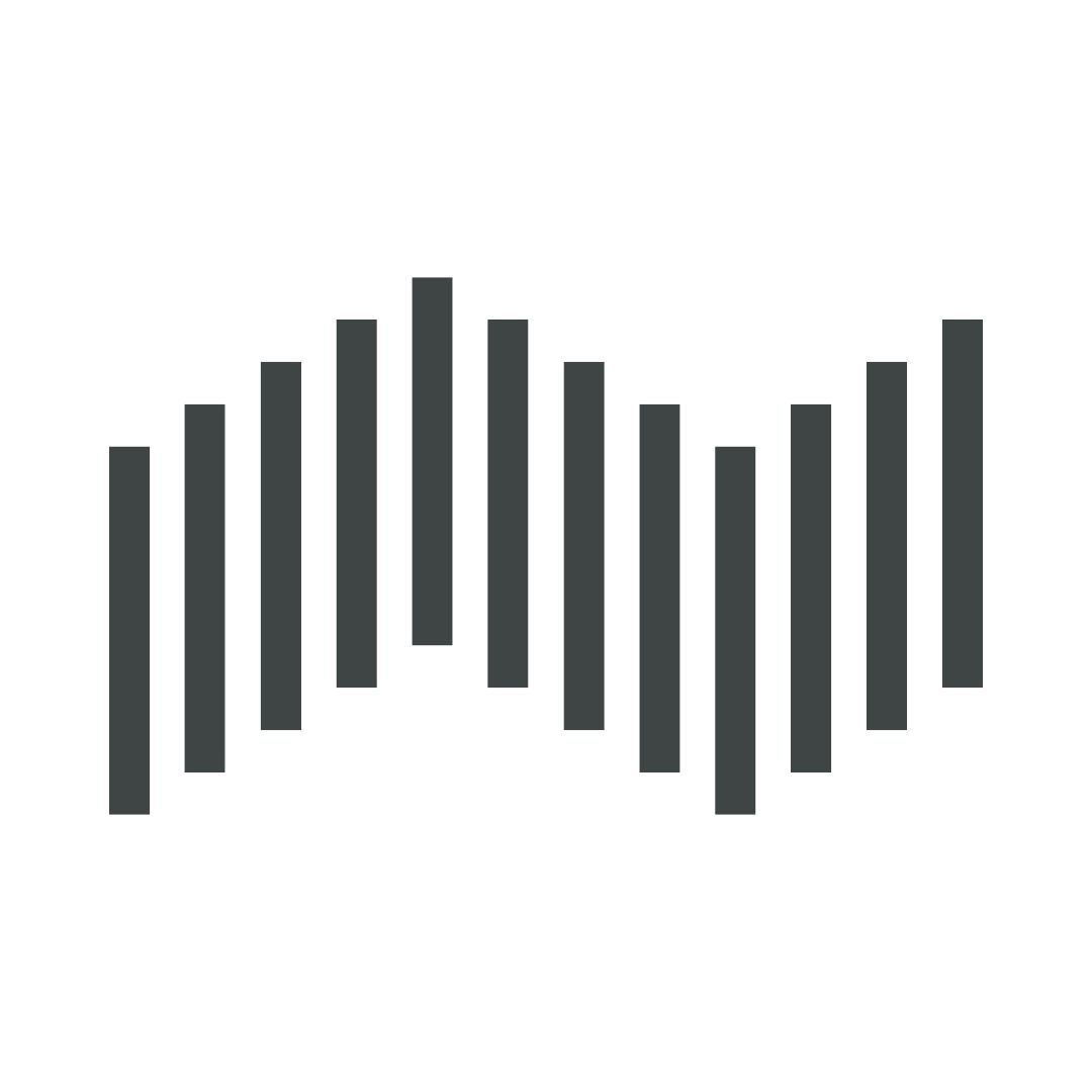 A row of eleven vertical dark-grey rectangular bars of varying heights arranged in a flowing, wave-like pattern: rising gradually, peaking near the centre-left, then falling and rising again in an undulating, rhythmic sequence.
